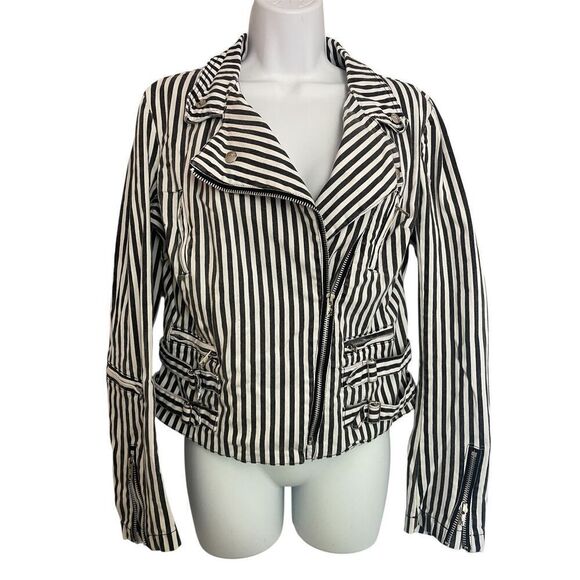 Vintage Tripp NYC Black and White Striped Moto Jacket Women’s Size M - Picture 5 of 6